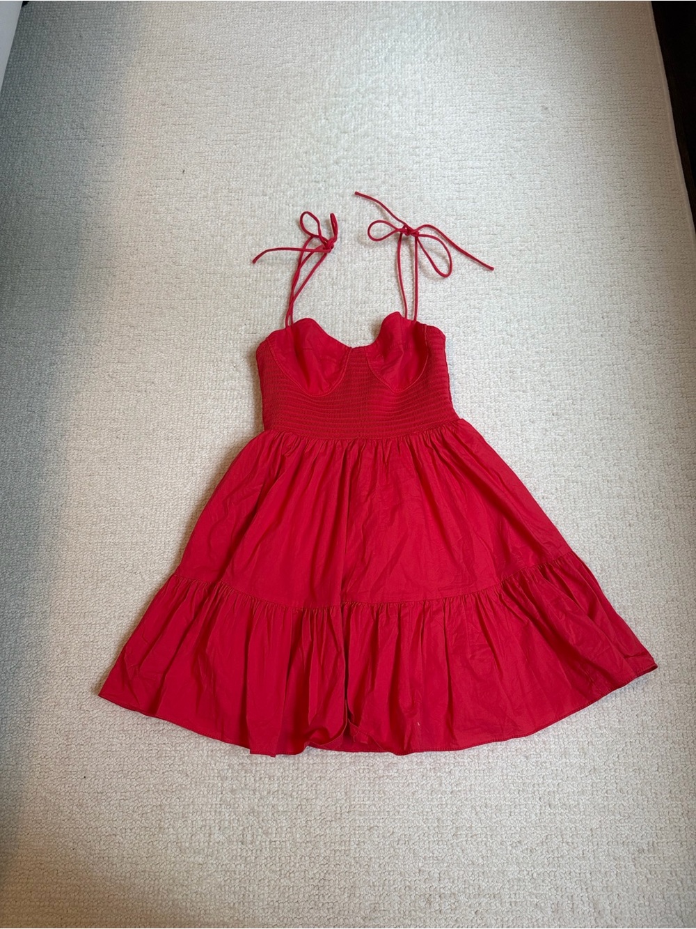 STAUD Red Tie-Shoulder Sundress
